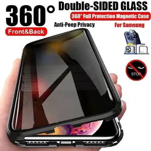 360° Protect Anti Peeping Privacy Double Sided Tempered Glass Case For Samsung Galaxy S25 S24 S23 Ultra Plus Metal MagneticCover