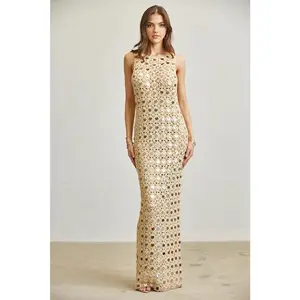 Sequin Crochet Maxi Dress – Low Back Elegance