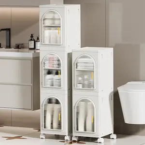 KHNR narrow folding storage cabinet is suitable for storage in small spaces such as laundry rooms, bathrooms, kitchens, bedrooms, and living rooms. It has casters for easy movement and magnetic doors for easy opening and closing.