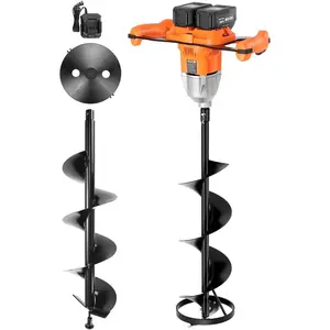 VEVOR 20V/40V Electric Ice Auger, 8 inch Diameter, 2 in 1 Battery Powered Ice Fishing Augers and Earth Auger Combo with Top Plate, Turbo High - Speed Cutting System and Blade Guard