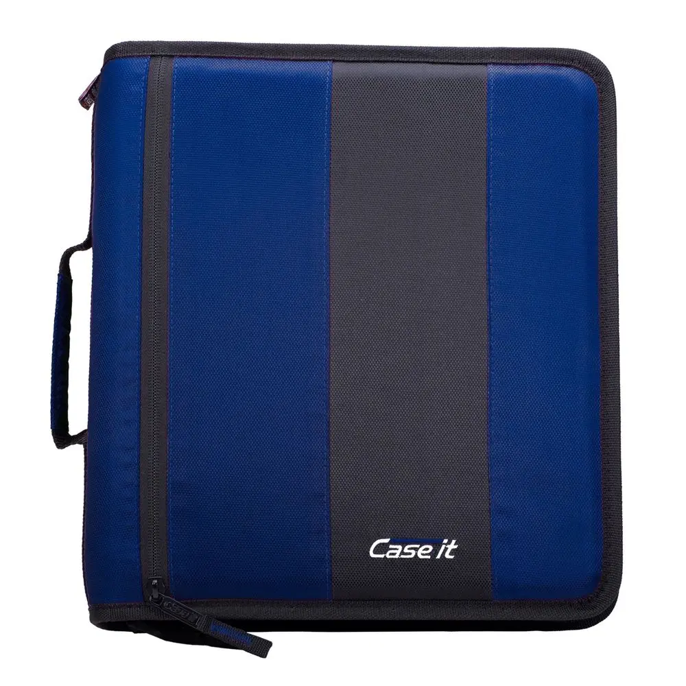 Case-It The Classic Zipper Binder - 2 Inch O-Rings - Multiple Pockets - 800 Sheet Capacity - Comes with Shoulder Strap - Midnight Blue