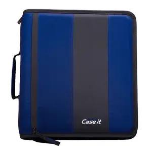 Case-It The Classic Zipper Binder - 2 Inch O-Rings - Multiple Pockets - 800 Sheet Capacity - Comes with Shoulder Strap - Midnight Blue