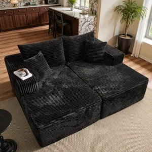 Oversized Double Chaise Lounge Sectional Sofa Cloud Couch Plush Sofa Bed, Modern Corduroy Upholstered Loveseat Sofa Couches Daybed with Thick Cushions and Throw Pillows for Living Room Apartment