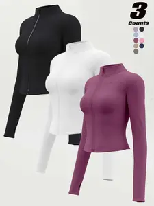 Women's Sporty Casual Long Sleeve Jacket, Sports Yoga Jacket, Slim Fit Thumb Hole Design, All Seasons Running Fitness Yoga Top, S-3xl, Workout Clothes Women