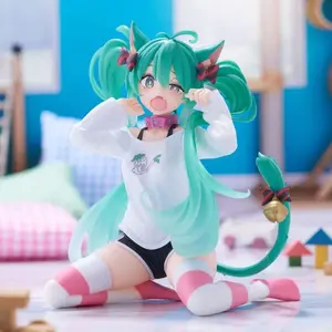 Hatsune Miku Model Anime Girl Figures Cat Ear Sitting Posture Short Sleeved Pajamas Figurines Car Decoration Doll Kids Toys Gift