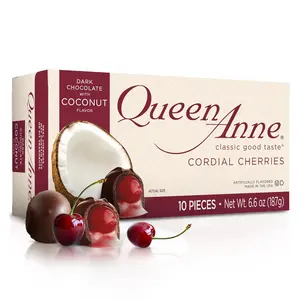 Queen Anne Dark Chocolate Coconut Covered Cordial Cherries | 6.6 Ounces | 10 Piece Gift Box | Whole Cherry Sweet Creamy Fruity Flavor