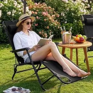 Outdoor Chaise Portable Folding Reclining Chair Sun Lounger For Patio Pool Beach Lawn Extendable With Premium Steel Tube & Oxford Material Design Dual Purpose Lounge Frame Fabric Foldable Recliner Camping Relaxing Black Fashion Accessories Fabric Buddy