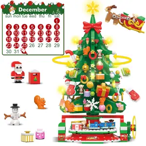 HOGOKIDS 2024 Advent Calendar Rotating Christmas Tree Building Set with LED Lights, 24-Day Xmas Countdown Santa Gifts for Kids 8+, Festive Decor & Party Supplies