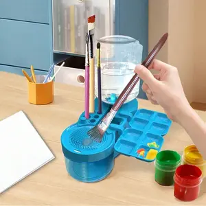 6-In-1 Brush Cleaner with Palette, Water Circulation Tool with Drain and Brush Holder, Ideal for Acrylic, Watercolor, Water-Based Paints
