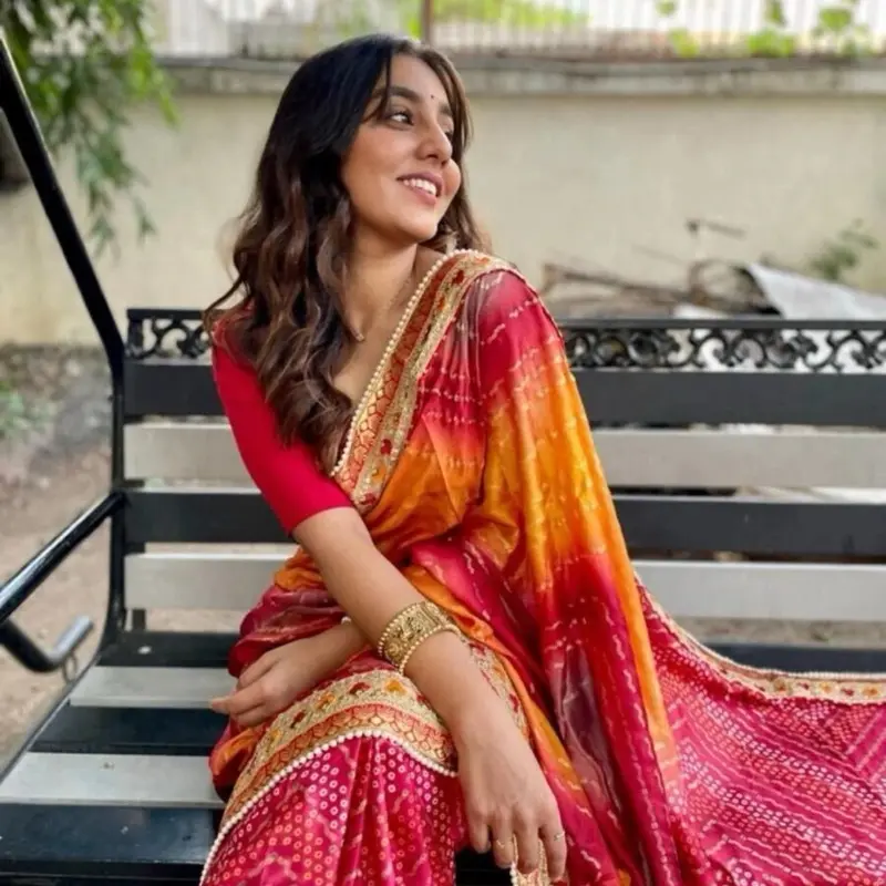 Indian/Pakistani Eid DESIGNER CHIFFON BANDHANI PRINT WORK SAREE WITH UNSTITCHED