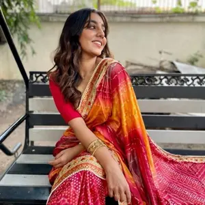 Indian/Pakistani Eid DESIGNER CHIFFON BANDHANI PRINT WORK SAREE WITH UNSTITCHED