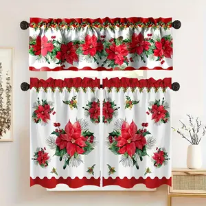 SoftHaven Home 3-Piece USA-Made Holiday Christmas Star Floral Kitchen Curtain Valance, Red & Green Festive Design, Rod Pocket Style, Premium Polyester, Ideal for Christmas & New Year Home Decor
