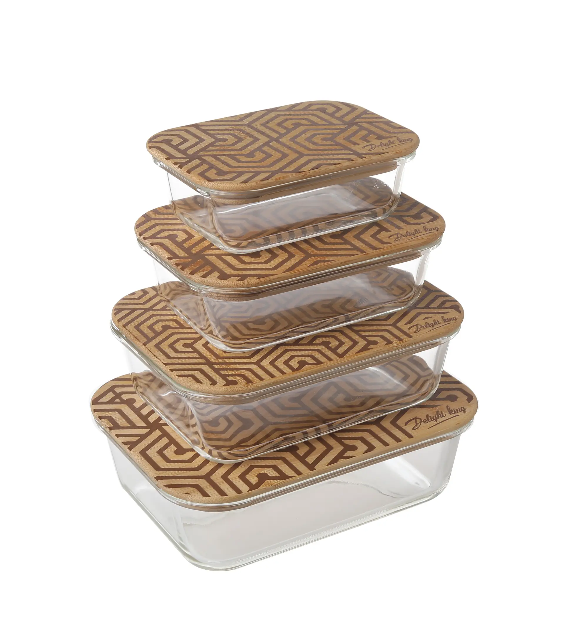 Delight King 4-Piece Set, High Borosilicate Glass Food Storage Containers with Eco-Friendly Bamboo Lids - Microwave, Oven, Freezer, Dishwasher Safe - Meal Prep, Fridge Organizer, Clear Storage Bins