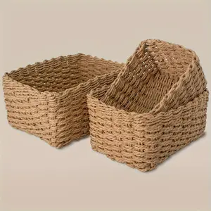 1 set of 3-piece paper rope storage basket, oversized woven basket, home organizer, utensil cabinet storage box, rustic style decoration, sturdy structure, durable weaving, handicraft storage, shelf basket