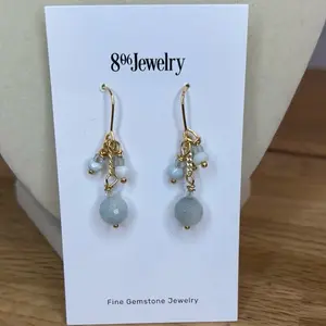 18k Gold Plated 925 Sterling Silver Threader Earrings Made With AAA Aquamarine and Peruvian Opal Gemstones