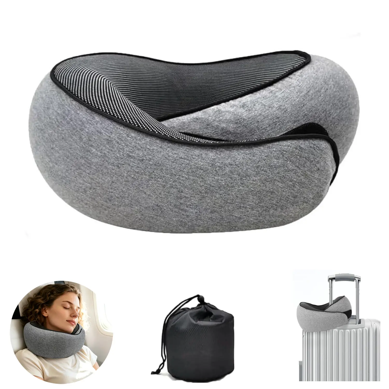 Travel Neck Pillow, Breathable Comfortable Memory Foam Neck Pillow, Neck Support Pillow for Airplane, Car, Office, Ergonomic Design, Adjustable Travel Neck Pillow with Portable Storage Bag for Long Flights