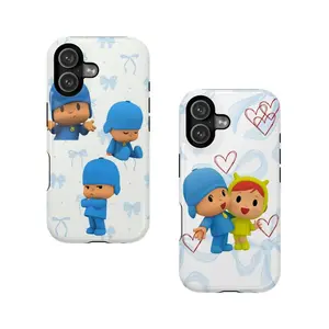 Pocoyo Cute Couple Phone Case – Adorable Blue Cartoon Boy & Girl With Heart & Pastel Bow Aesthetic | Trendy Gift For Kids & Fans | Compatible With iPhone 11–17