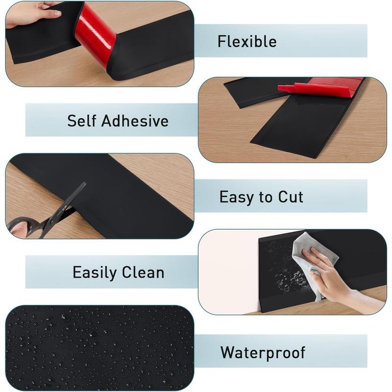 Flexible Baseboard Molding Trim, 4 Inch x 3.28  Vinyl Wall Base with Wider Self-Adhesive Peel and Stick Cove Base, Rubber Wall Base Moulding Trim,Black