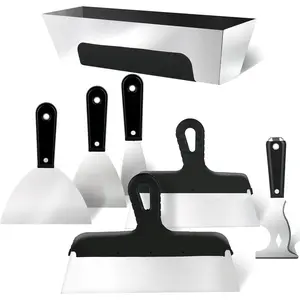 Drywall  Set, 7 count Drywall Tools with Mud Pan, Stainless Steel 2" 3" 4" 6" 10" 12"  Set Putty , Taping , Painter Scraper, 12" Mud Pan, Spackle Tool Kit for Repairing Work