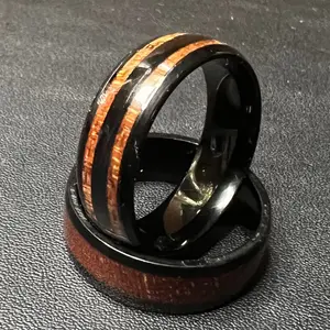 8mm Men's Tungsten Black Whiskey Barrel Wood Band