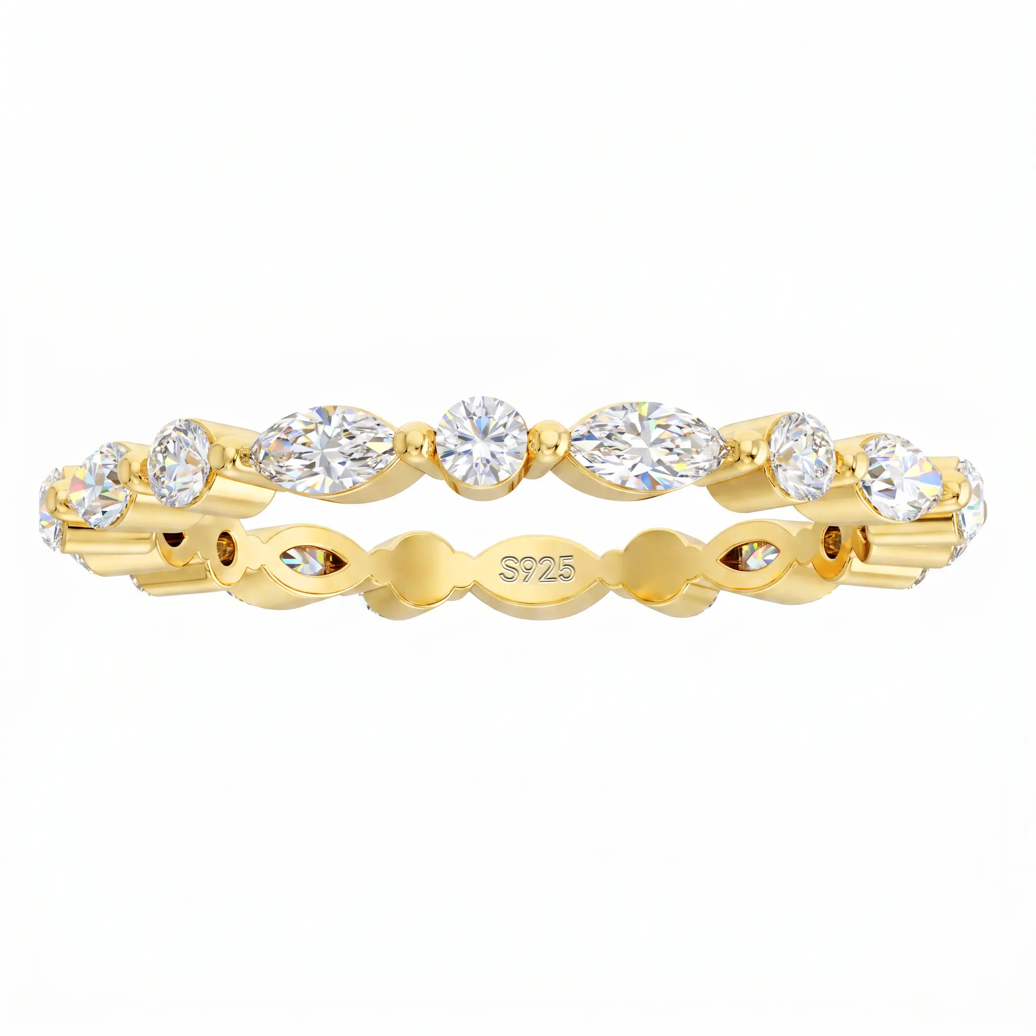 ROSESHADOW Marquise Moissanite 1.5mm 2.0mm Wedding Band for Women 14K Gold Plated 925 Sterling Silver Stackable Promise Ring Bridal Gift for Women