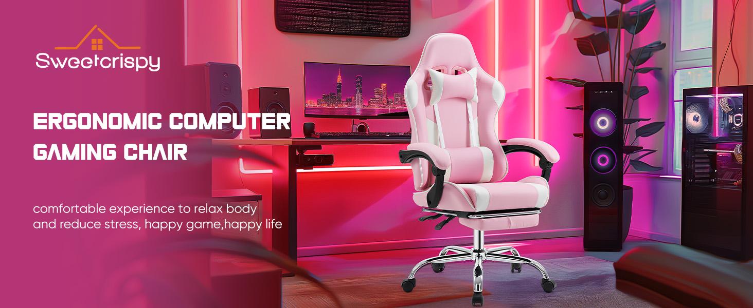 Gamig Chair Desk Chair - with Footrest and Lumbar Support, PU Leather Recliner with Headrest, Fixed Up Armrest, Height Adjustable with 360° Swivel, Gamig Chair Desk Chair - with Footrest and Lumbar Support, PU Leather Recliner with Headrest, Fixed Up Armrest, Height Adjustable with 360° Swivel,