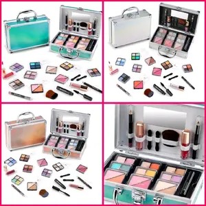 Makeup Kits With Train Case Included Full Makeup Kit Eyeshadow Palette Blushes Bronzer Highlighter Lipstick Brushes Mirror