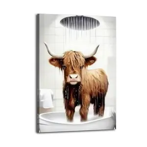 Highland Cow Bathroom Canvas Aesthetic For The Bedroom Wall Sitting Room Dormitory Wall Office Wall Poster Decorative Painting Canvas Wall