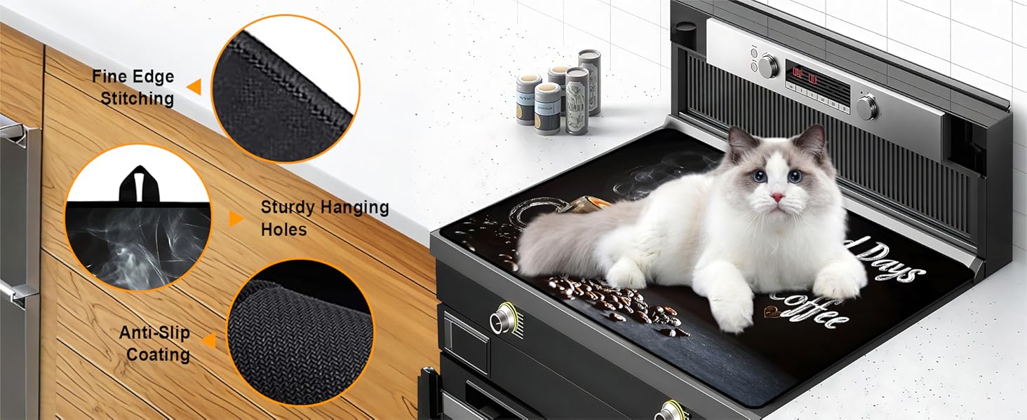 JOYFINITY Heat-Resistant Glass Stove Top Cover with Anti-Slip Rubber Coating – Electric Stove Protector, Scratch-Resistant, Expands Counter Space, Stylish Kitchen Decor (Cafe)
