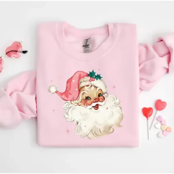 Pink Santa Retro Christmas T-Shirts & Sweatshirt, Pink Christmas Matching Family Sweaters Pink Vintage Holiday Group Party