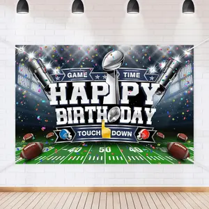 Football Happy Birthday Backdrop Banner  Football Victory Celebration Theme Background Decor for Fan Men Boys Girls Birthday Party Decorations Supplies 72x43in-