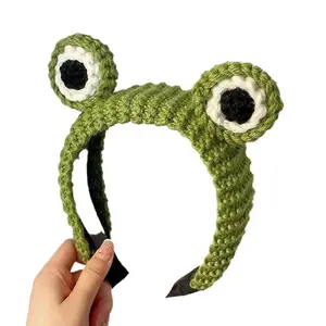 Big Eyes Knit Frog Headband Wash Makeup Hair Band Cute Cartoon Scrunchies Autumn Spring Headdress Hair Accessories