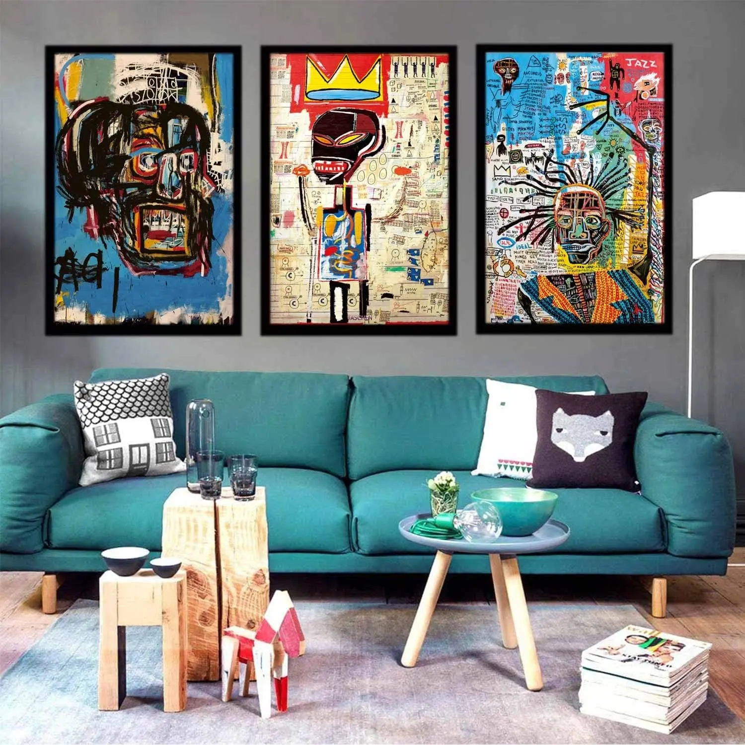 3 Piece Set Street Wall Graffiti Pattern Art Modern Abstract Design Canvas Prints, Blue Poster Decorations, Decoration Items for Living Room Bedroom Bathroom Office Home