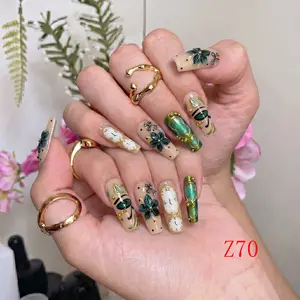 Nailbeebee Z70 1.3 inch Handmade Press-On Nails | Reusable,Salon-Quality,Long-Lasting,Glossy Design |  For Daily Office & Workplace,Date Nights & Romantic Outings,Shopping & City Leisure Trips,Holiday & Short Travels
