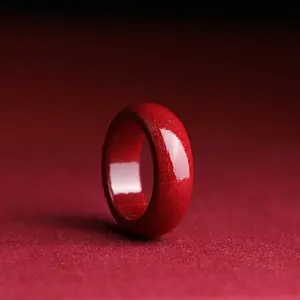 Red Cinnabar Plain Circle Ring - Small Tail Couple Ring for Women and Men - Low Content