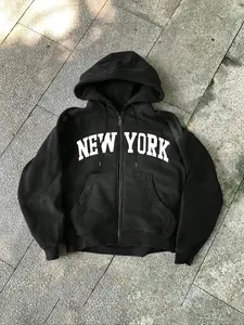 TikTok Trending! Black Zip - Up Hoodie with "BROOKLYN NEW YORK" Text, Featuring a Classic Geometric Design and a Relaxed Fit, Perfect for Achieving a Stylish, Urban Streetwear Look