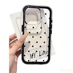 1pc Black Polka Dot Pattern TPU Shockproof Full Coverage Phone Case, Compatible with Apple IPhone 16, 15, 14, 13, 12 Pro Max