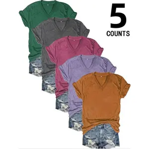 Women's Solid Short Sleeve V Neck Tee, Summer Clothes, Casual Basic Minimalist Tshirt for Summer, Summer Outfits 2025 for Women, Back to School Outfits, Fashion Women's Tops for Daily Wear