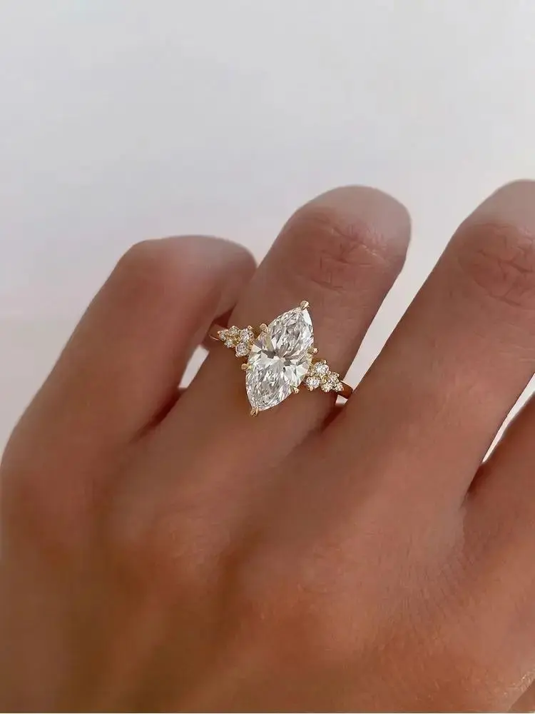 Elegant Women's Vintage Marquise Cut Silver Zircon Ring - Statement, Bridal, Engagement Ring for Anniversary, Fashion Costume Jewelry Accessory, Statement Rings, Bridal Rings