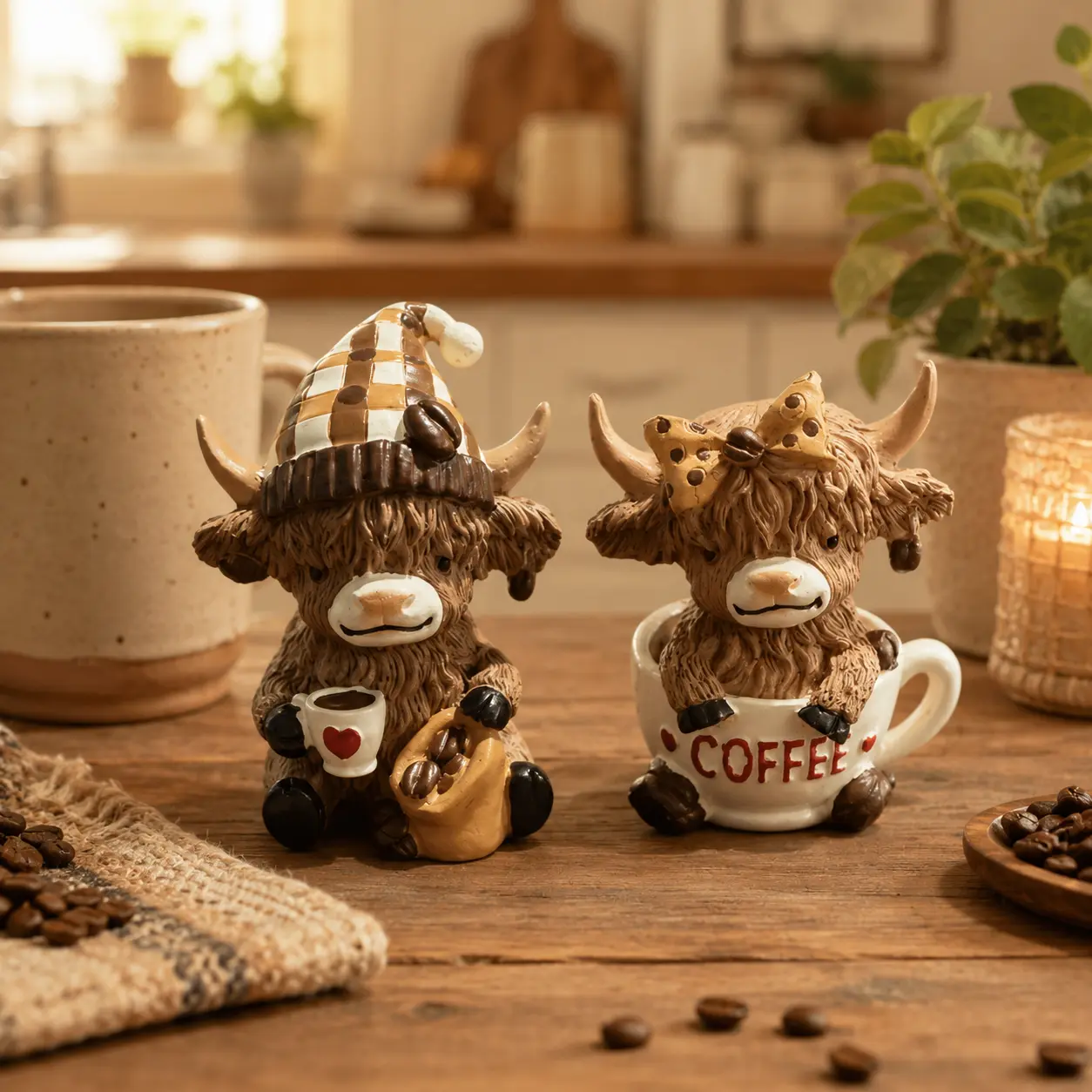 New Coffee-Colored Highland Cow Decorative Home Ornament - Compact Desktop Figurine, Resin Sculpture, Table Desk Ornament, Ideal Gift for Highland Cow Enthusiasts