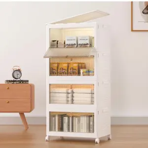 4 Tier Plastic Storage Bins 23QT, Stackable Storage Containers with Wheels and Lids, Folding Storage Boxes,Closet Organizers and Storage,Collapsible Organization and Storage for Bedroom,Kitchen,Dorm