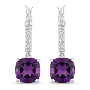 Natural Amethyst Lab Diamond Dangle Earrings