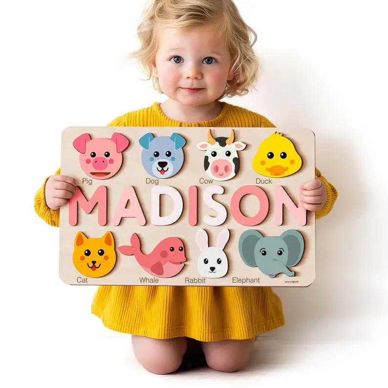 Custom Name Puzzle with Animals, personalized baby gift, Personalized Baby Gift, First Birthday Gift, Christmas Present, 0-3 Years Personalized Toy