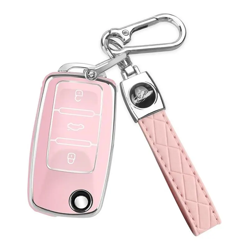 HIBEYO Custodia Portachiavi Auto In Pelle Per KIA | Adatta A K2 K4 Sportage Sorento Rio Picanto | 3 Tasti | Colore Rosa - 2