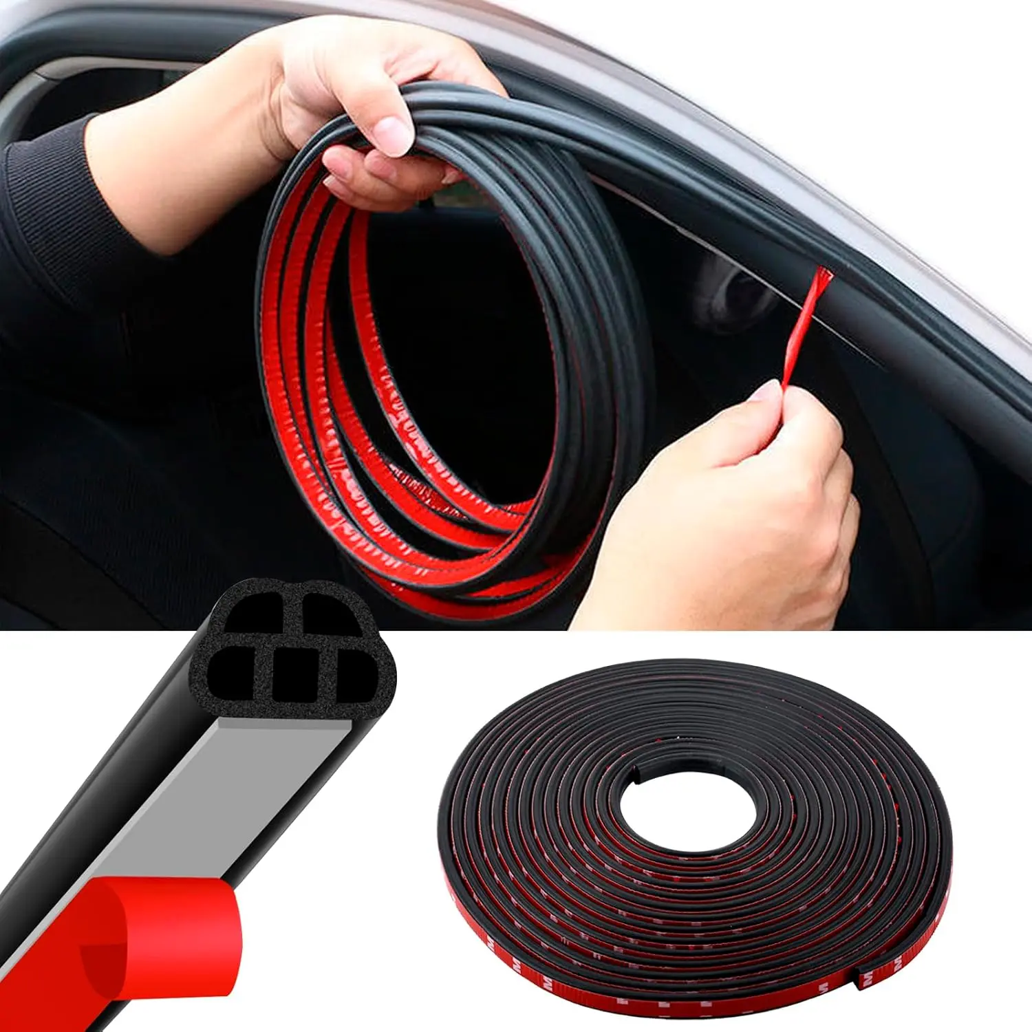 32.8FT  Door Seal Strip, Rubber Double Layer  Weather Stripping, Universal 5 Hole Soundproof Automotive Sealing Strip Accessories for , , RVs, , SUVs & More (32.8Ft)