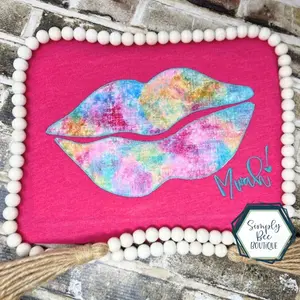 Mwah! Appliqued Embroidered Design on Softstyle Tee for Women - Playful Fit Top