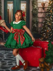 Girls Christmas dress puff sleeve dress for middle and large children children's piano performance costume