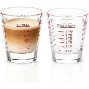 2 Pack Red Heavy Shot Glasses Measuring Cup with 26-Incremental Measurement 1oz 6 Tsp 2 Tbs 30ml for Espresso Liquid Wine