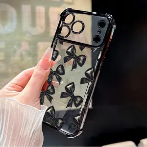 Bow - tie Pattern Four Corner Anti-Fall Phone Case Transparent Electroplated Protective Cover for iPhone 17 16 Pro Max 15 Plus 14 13 12 11 E Air