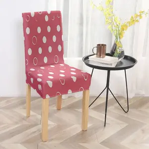 Pink polka - dot polyester chair cover, suitable for dining rooms, living rooms, studies, bedrooms, cafes, conference rooms, with good elasticity and easy installation